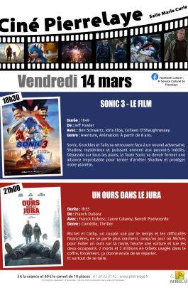 Ciné Pierrelaye du 14 mars - Sonic 3 et Un ours dans le jura